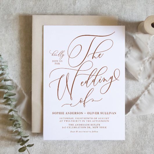 Terracotta Whimsical Calligraphy Wedding Einladung