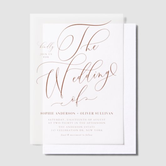 Terracotta Whimsical Calligraphy Wedding Pergament Einladungen (Versetzt)