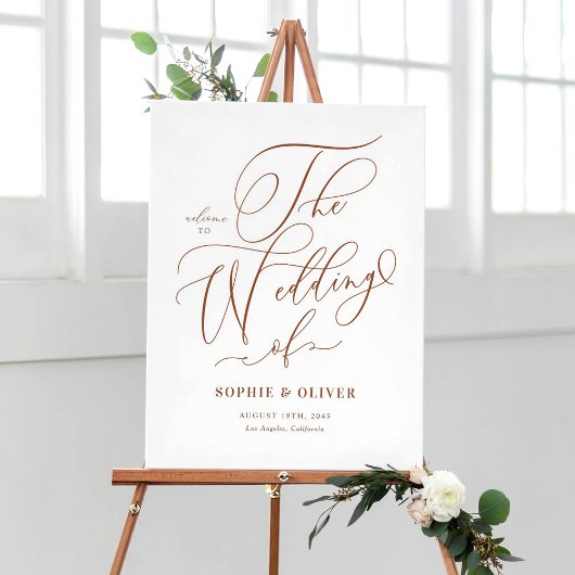 Terracotta Whimsical Calligraphy Wedding Willkomme Poster