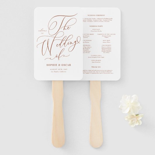 Terracotta Whimsical Calligraphy Weddingprogramme Fächer (Vorne und Hinten)