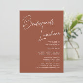 Terracotta Whimsical Script Bridesmaids Luncheon Einladung (Stehend Vorderseite)