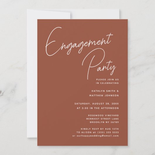Terracotta Whimsical Script Chic Engagement Party Einladung (Vorderseite)