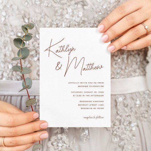 Terracotta Whimsical Script Minimalistisch Wedding Einladung