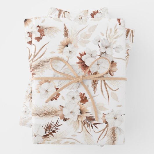 Terracotta White and Ivory Blume Boho Botanical Geschenkpapier Set (Beispiel)