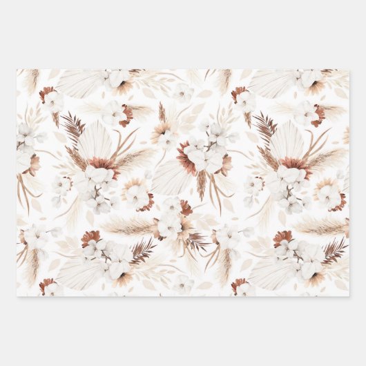 Terracotta White and Ivory Blume Boho Botanical Geschenkpapier Set (Vorderseite)