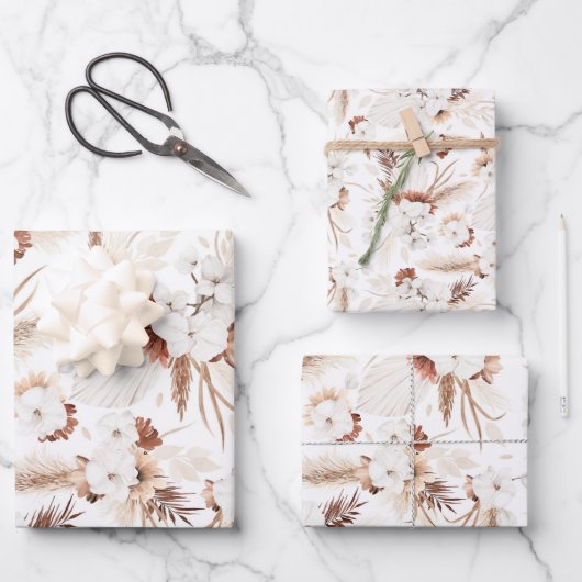 Terracotta White and Ivory Blume Boho Botanical Geschenkpapier Set (Vorderseite)