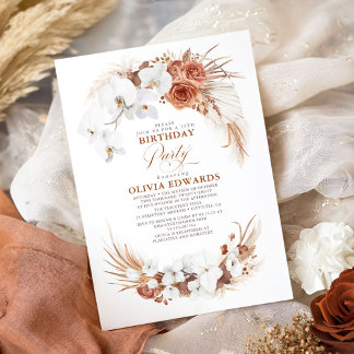 Terracotta White Blume Boho Chic Geburtstagsparty Einladung