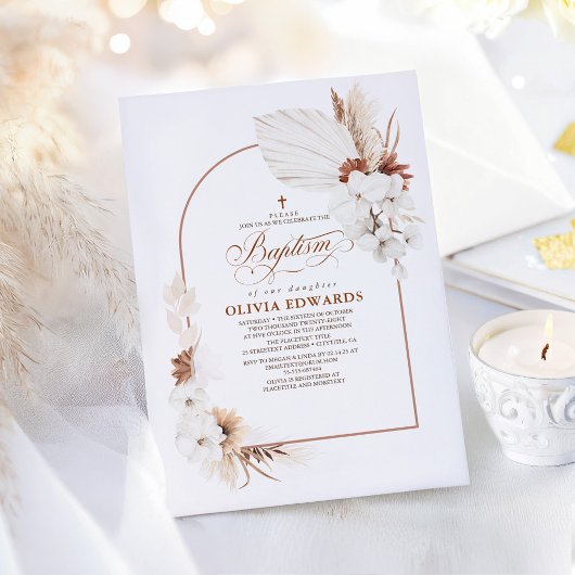 Terracotta White Blume Boho Chic Taufe Einladung