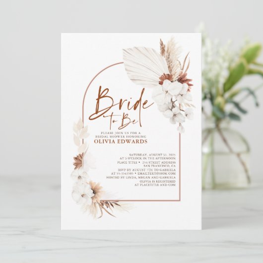 Terracotta White Blume Boho Foto Brautparty Einladung (Stehend Vorderseite)