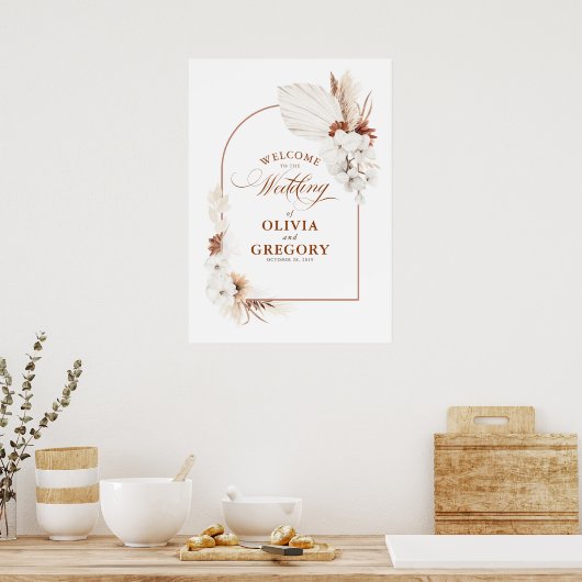 Terracotta White Blume Boho Wedding Willkommenszei Poster (Küche)