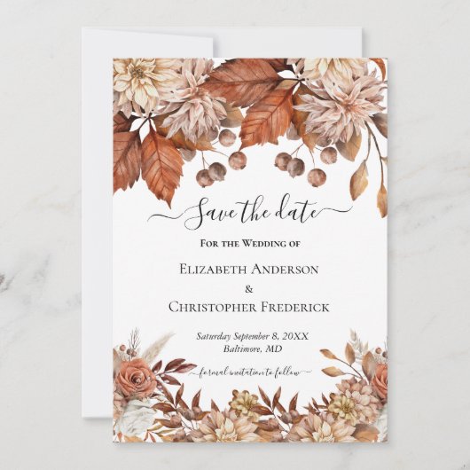 Terracotta White Brown Floral QR Code Boho Wedding Save The Date (Vorderseite)
