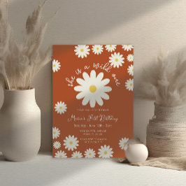 Terracotta White Daisy She is a Wild ONE Birthday Einladung