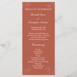 Terracotta White Floral Botanical Wedding Program Menükarte