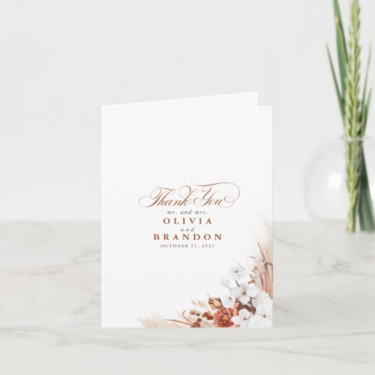 Terracotta White Floral Wedding Vielen Dank Dankeskarte (Vorderseite)