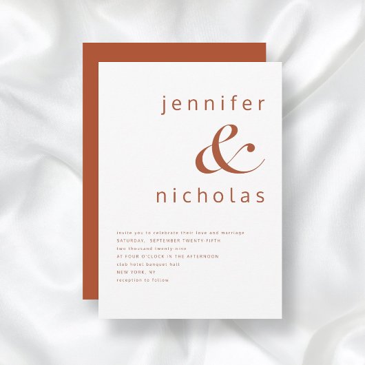 Terracotta & White Modern Typografy Wedding Einladung
