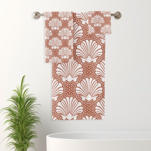 Terracotta & White Seashell Badhandtuch Set