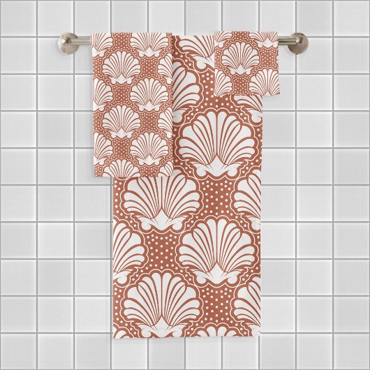 Terracotta & White Seashell Badhandtuch Set