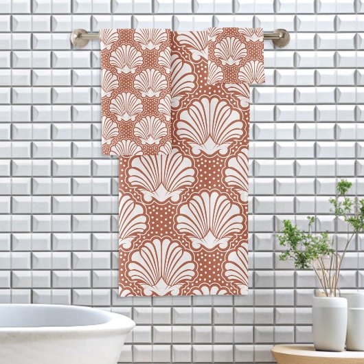 Terracotta & White Seashell Badhandtuch Set