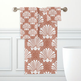 Terracotta & White Seashell Badhandtuch Set