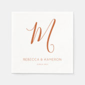 Terracotta & White Simple Monogram Wedding Serviette (Vorderseite)