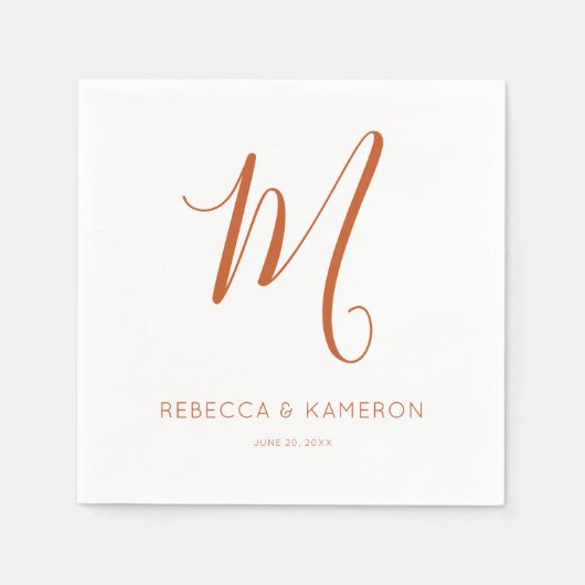Terracotta & White Simple Monogram Wedding Serviette (Vorderseite)