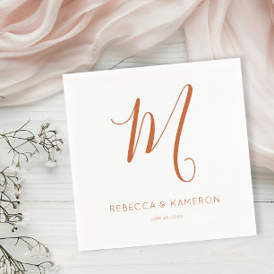 Terracotta & White Simple Monogram Wedding Serviette