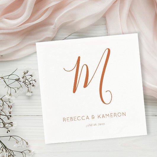Terracotta & White Simple Monogram Wedding Serviette
