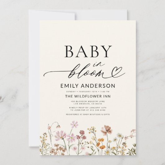 Terracotta Wildblume Baby in Bloom Baby Dusche Einladung (Vorderseite)