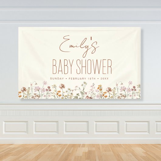 Terracotta Wildblume Boho Babydusche Banner