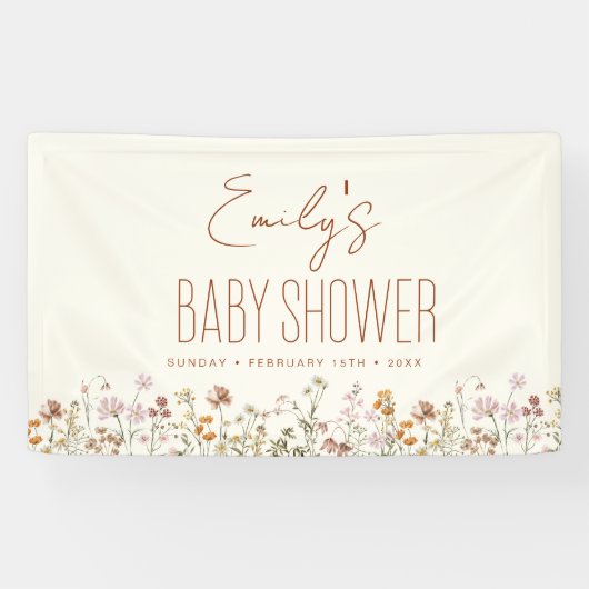 Terracotta Wildblume Boho Babydusche Banner (Horizontal)