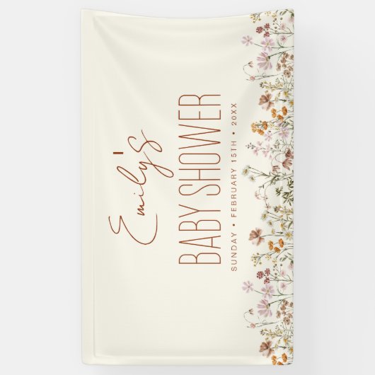 Terracotta Wildblume Boho Babydusche Banner (Vertikal)