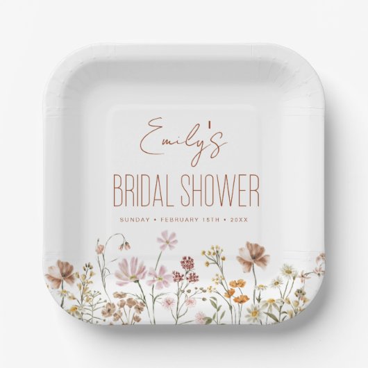 Terracotta Wildblume Boho Brautparty in Bloom Pappteller (Vorderseite)