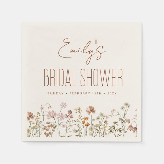 Terracotta Wildblume Boho Brautparty in Bloom Serviette (Vorderseite)