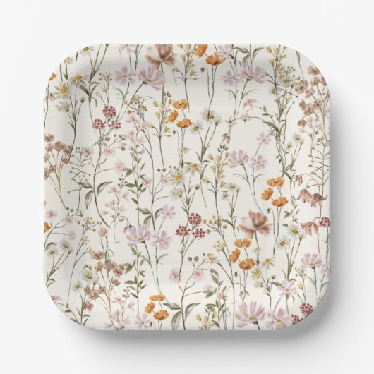 Terracotta Wildblume Boho Kinderdusche im Blut Pappteller (Vorderseite)