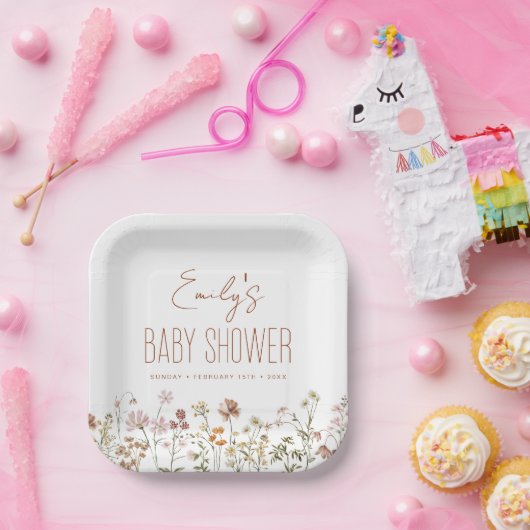 Terracotta Wildblume Boho Kinderdusche im Blut Pappteller (Party)