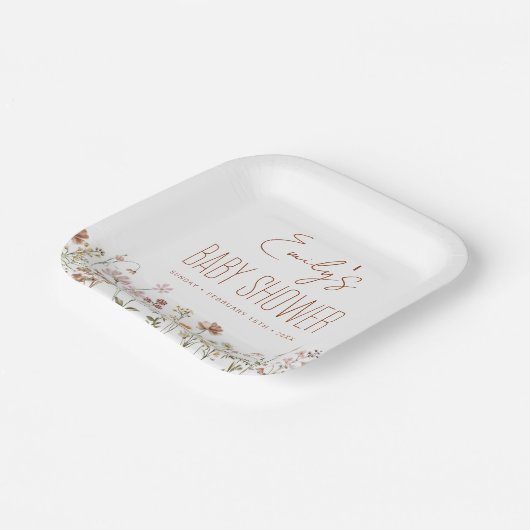 Terracotta Wildblume Boho Kinderdusche im Blut Pappteller (Gewinkelt)