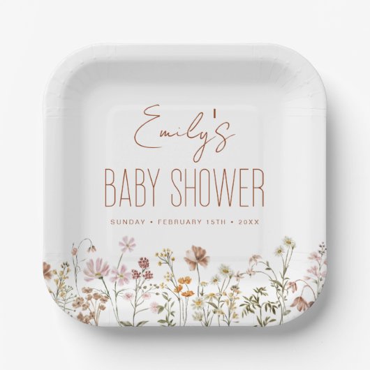 Terracotta Wildblume Boho Kinderdusche im Blut Pappteller (Vorderseite)