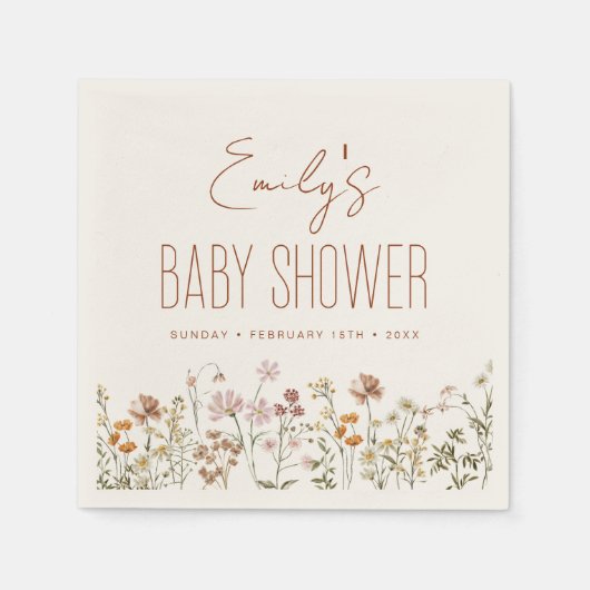 Terracotta Wildblume Boho Kinderdusche im Blut Serviette (Vorderseite)