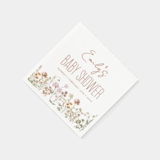 Terracotta Wildblume Boho Kinderdusche im Blut Serviette (Ecke)