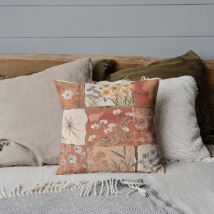Terracotta Wildblume Boho Patchwork Rustikaler Frü Kissen