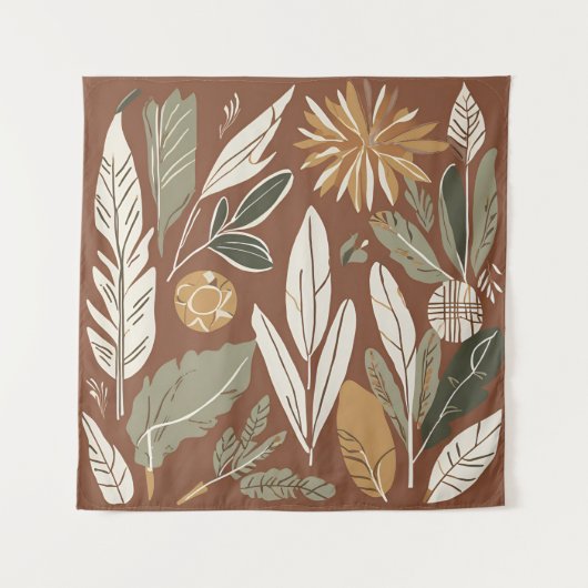 Terracotta Wildblume Boho Rustikale Ekleca Wandteppich (Vorderseite)