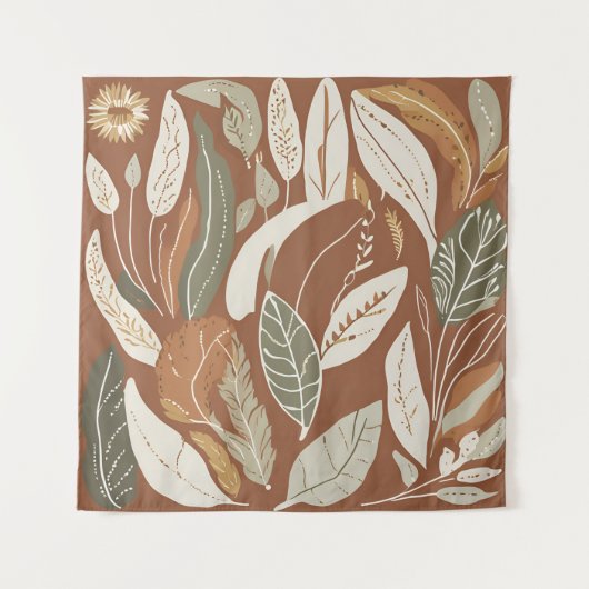 Terracotta Wildblume Boho Rustikale Ekleca Wandteppich (Vorderseite)