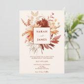 Terracotta Wildblume Boho Wedding Einladung (Stehend Vorderseite)