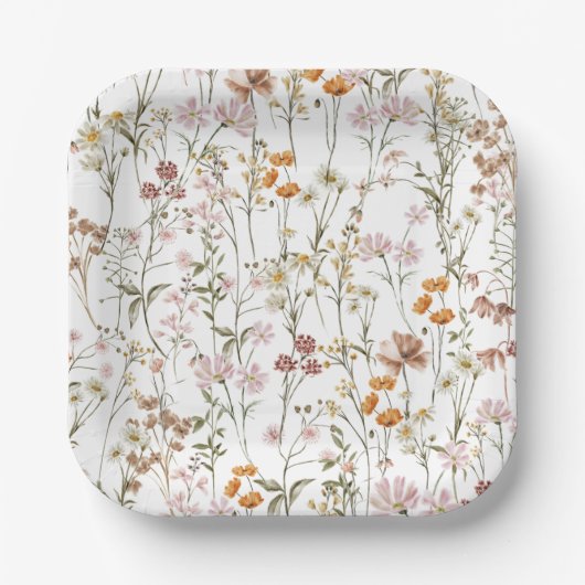 Terracotta Wildblume Boho Wedding im Blumengarten Pappteller (Vorderseite)