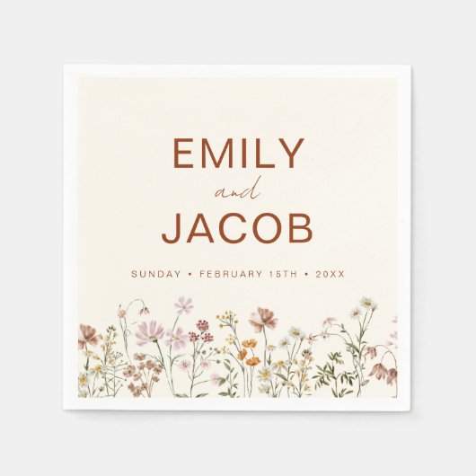 Terracotta Wildblume Boho Wedding in Bloom Serviette (Vorderseite)