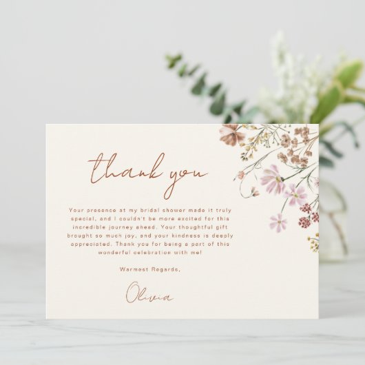 Terracotta Wildblume Brautparty Danke Karte (Stehend Vorderseite)