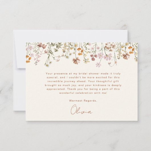 Terracotta Wildblume Brautparty Dankeskarte (Rückseite)