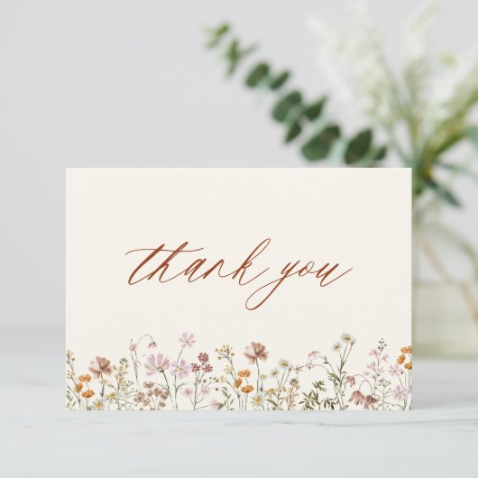 Terracotta Wildblume Brautparty Dankeskarte (Stehend Vorderseite)