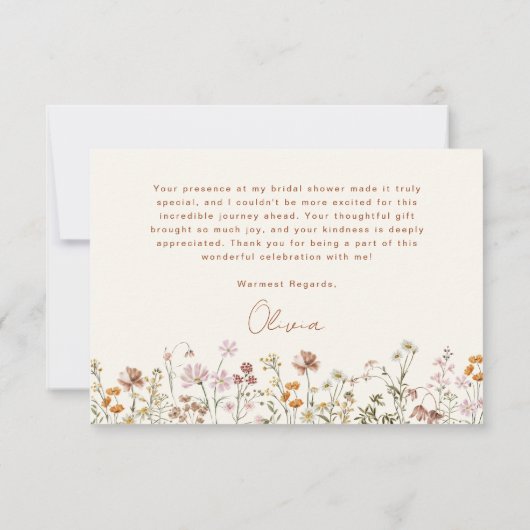 Terracotta Wildblume Brautparty Dankeskarte (Rückseite)