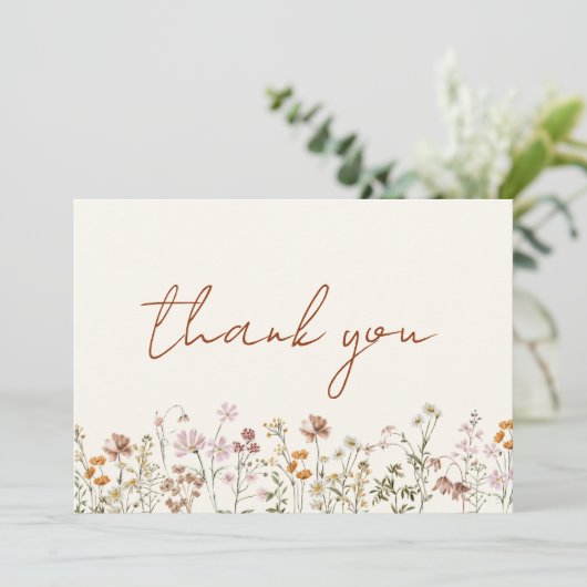 Terracotta Wildblume Brautparty Dankeskarte (Stehend Vorderseite)